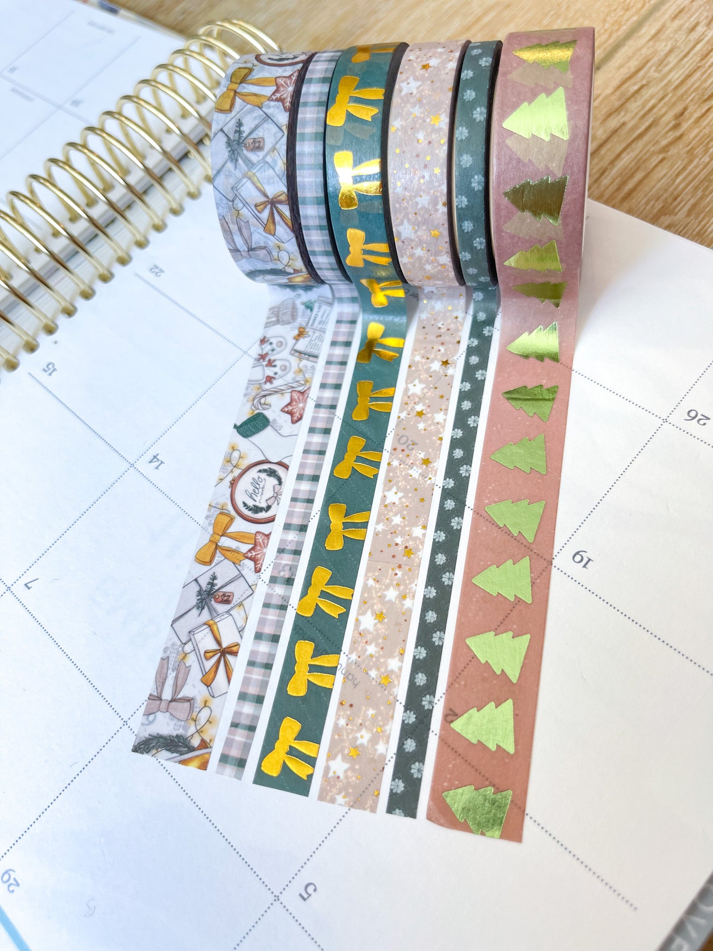FOILED Christmas Gold & Green Modern Holidays Washi Tape Set (#W072)