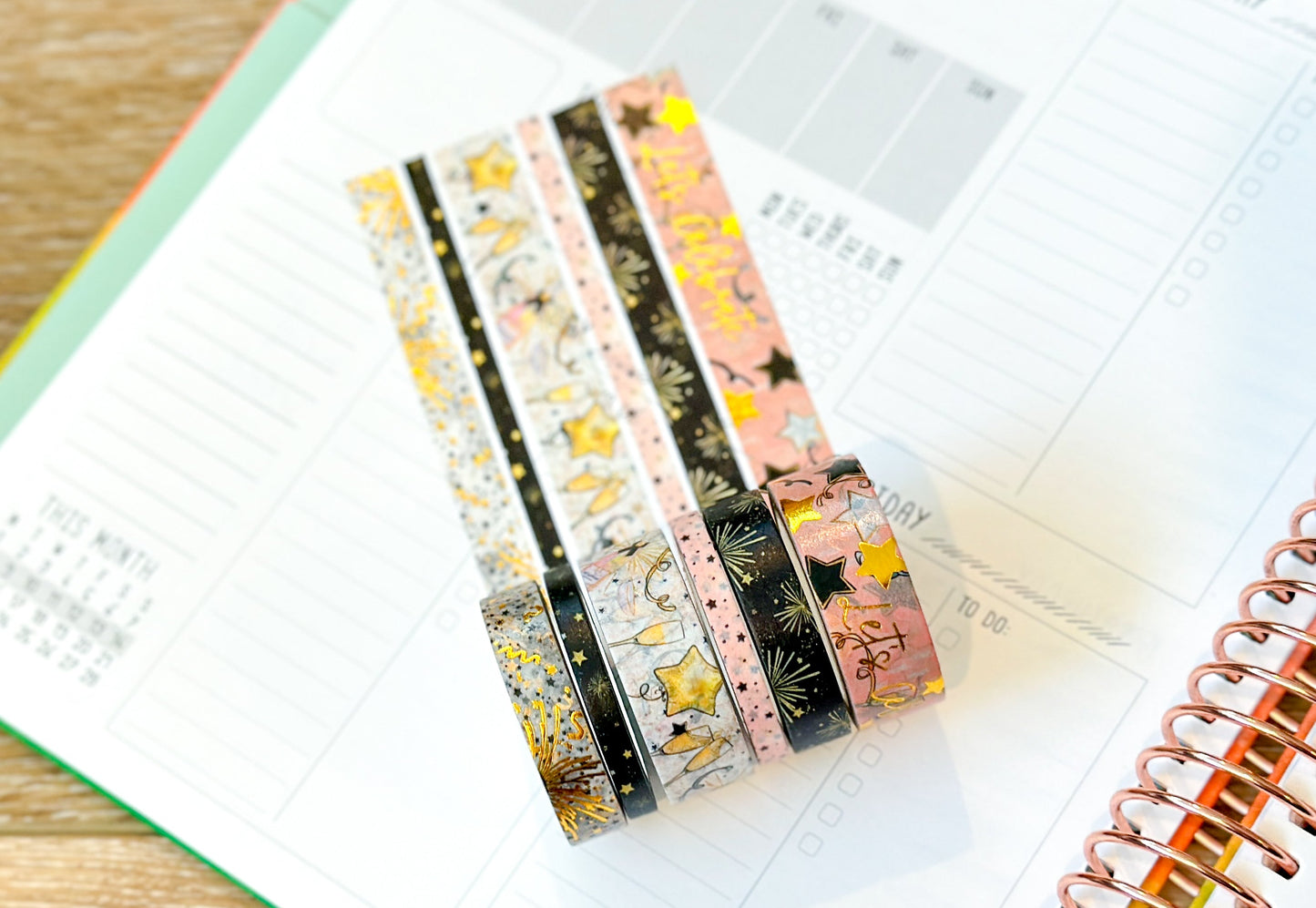 New Years Eve NYE Celebration Anniversary Birthday Celebrate Washi Tape Set January 2024 - W100