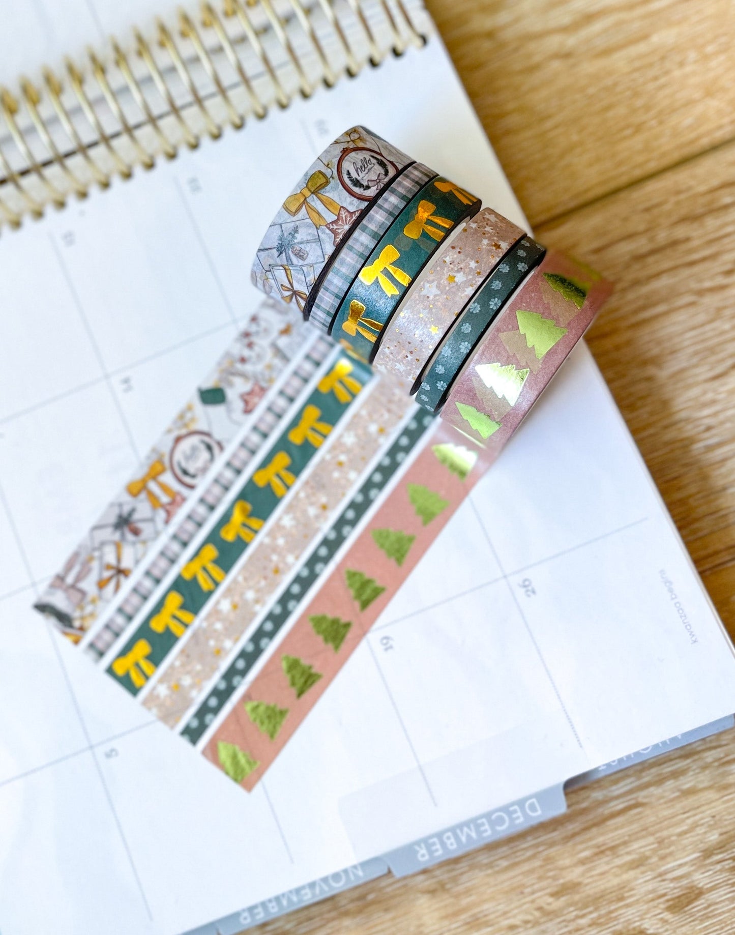 FOILED Christmas Gold & Green Modern Holidays Washi Tape Set (#W072)