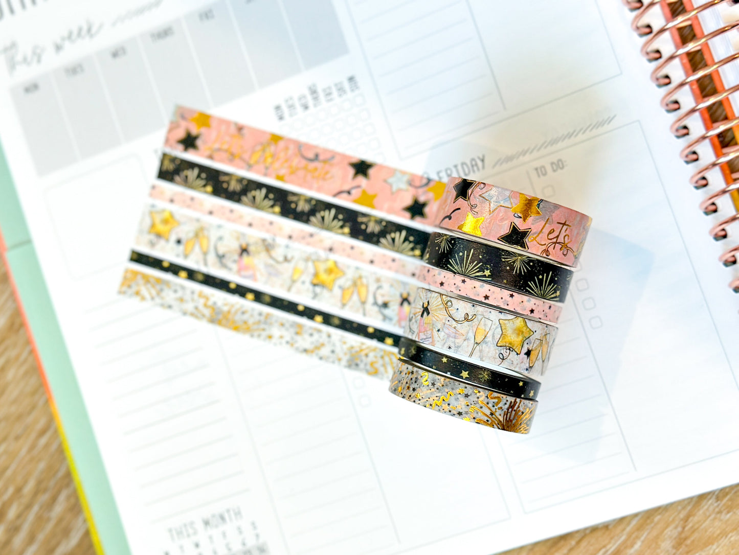New Years Eve NYE Celebration Anniversary Birthday Celebrate Washi Tape Set January 2024 - W100