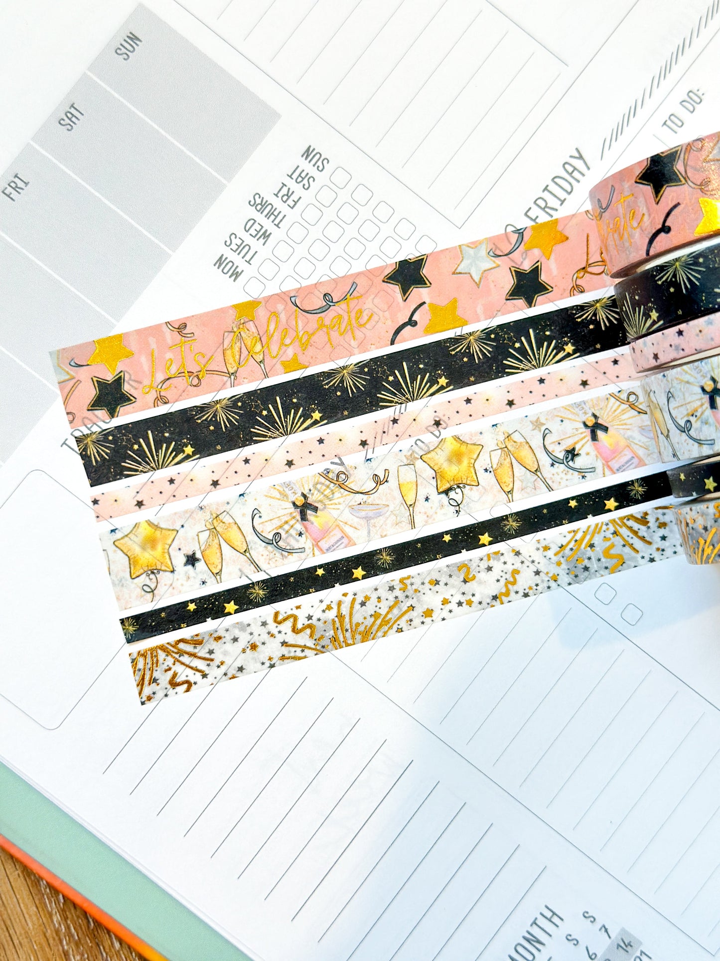 New Years Eve NYE Celebration Anniversary Birthday Celebrate Washi Tape Set January 2024 - W100