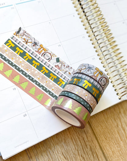 FOILED Christmas Gold & Green Modern Holidays Washi Tape Set (#W072)