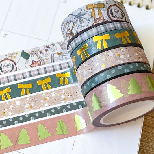 FOILED Christmas Gold & Green Modern Holidays Washi Tape Set (#W072)