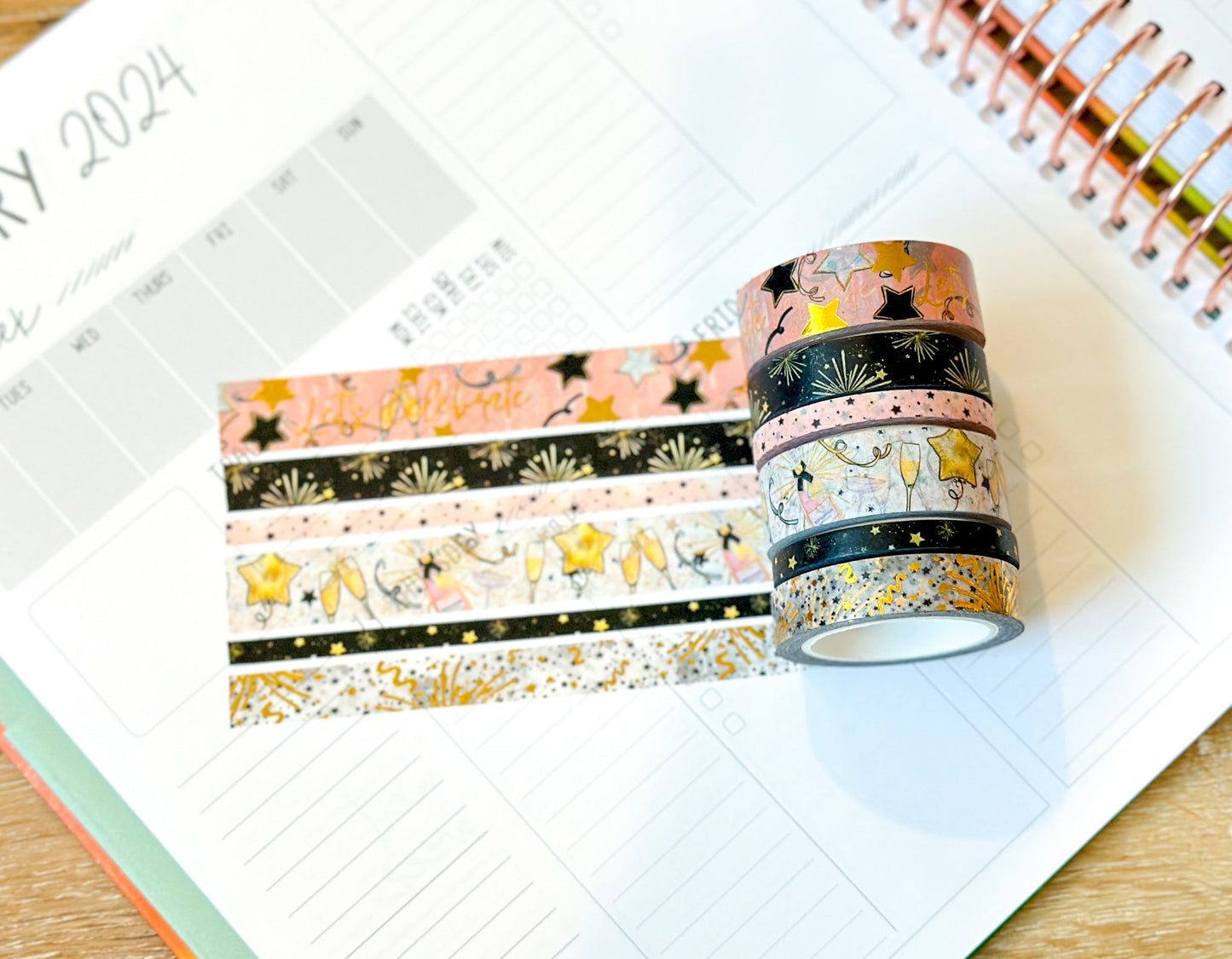 New Years Eve NYE Celebration Anniversary Birthday Celebrate Washi Tape Set January 2024 - W100