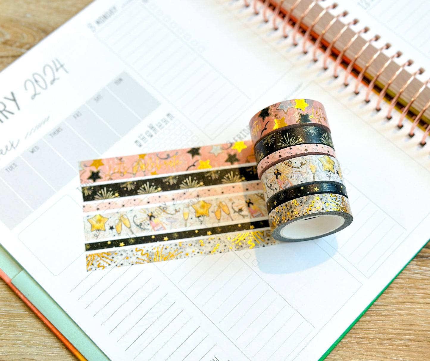New Years Eve NYE Celebration Anniversary Birthday Celebrate Washi Tape Set January 2024 - W100