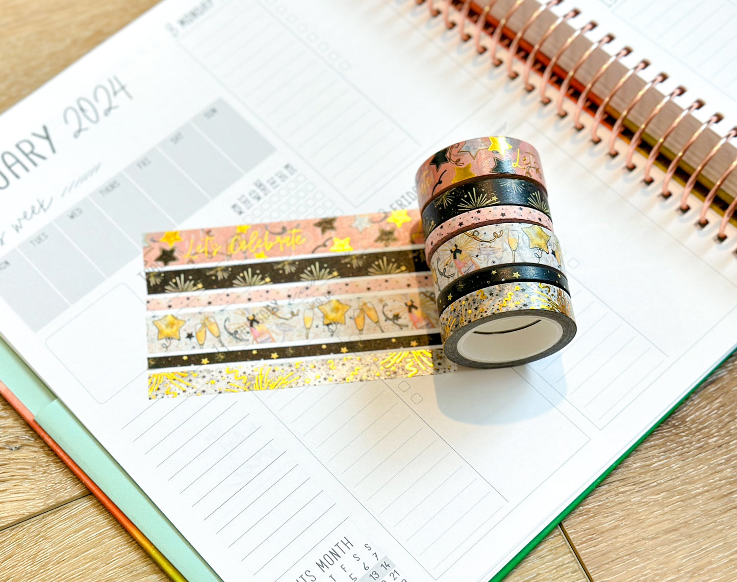 New Years Eve NYE Celebration Anniversary Birthday Celebrate Washi Tape Set January 2024 - W100