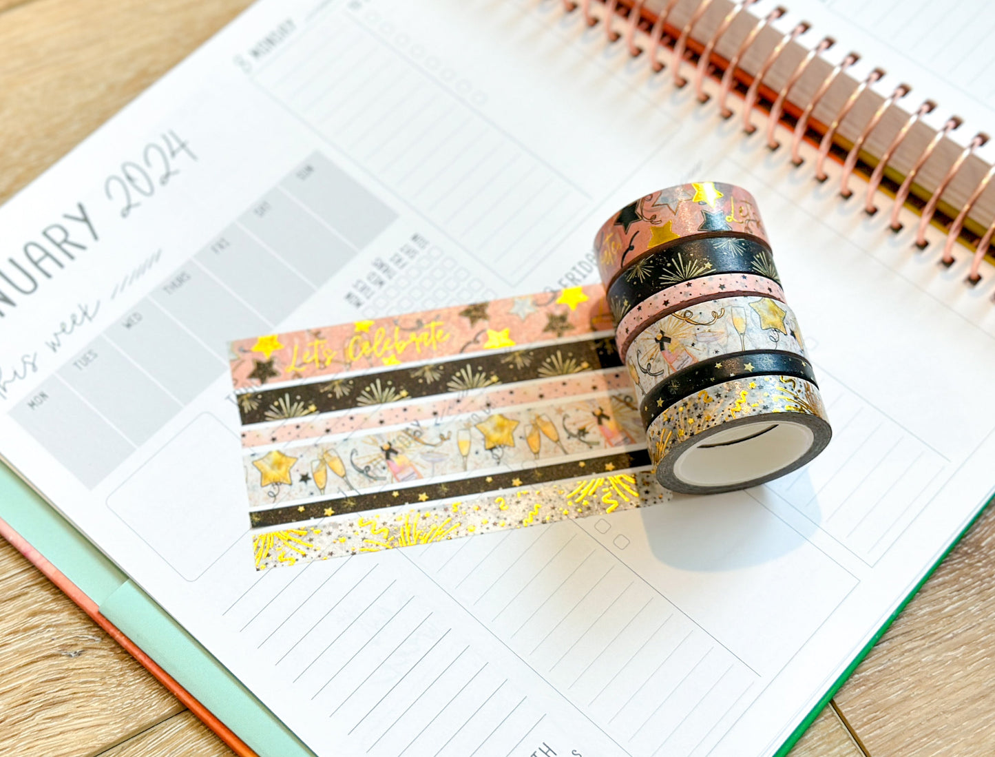 New Years Eve NYE Celebration Anniversary Birthday Celebrate Washi Tape Set January 2024 - W100