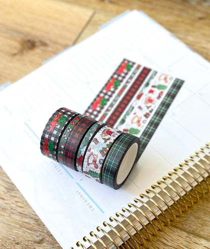 Christmas Rustic Red Truck Buffalo Plaid Green & Red Holiday Washi Tape Set (#W073)