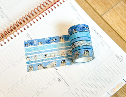 Snow Animals Penguins Polar Bears Seals Winter Arctic Animals Washi Tape Set January 2024 - W099