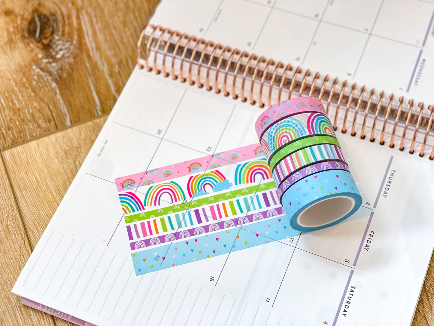 Light Blue Boho Rainbow Spring Washi Tape Set (#W079)