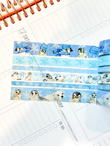 Snow Animals Penguins Polar Bears Seals Winter Arctic Animals Washi Tape Set January 2024 - W099