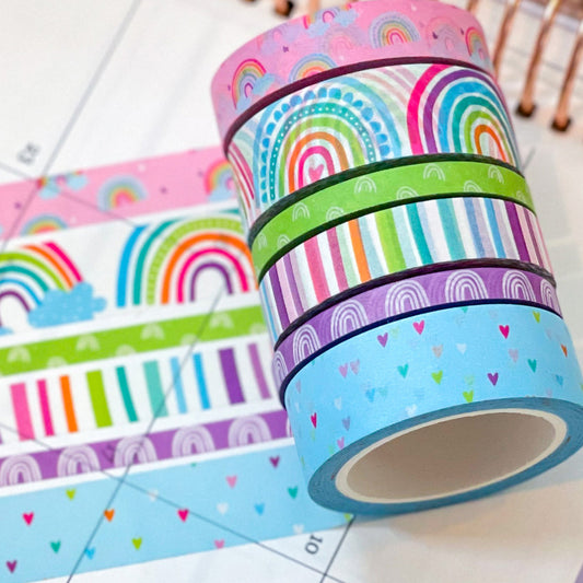 Light Blue Boho Rainbow Spring Washi Tape Set (#W079)