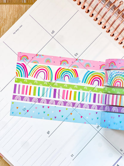 Light Blue Boho Rainbow Spring Washi Tape Set (#W079)