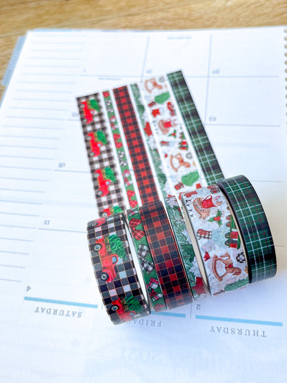 Christmas Rustic Red Truck Buffalo Plaid Green & Red Holiday Washi Tape Set (#W073)
