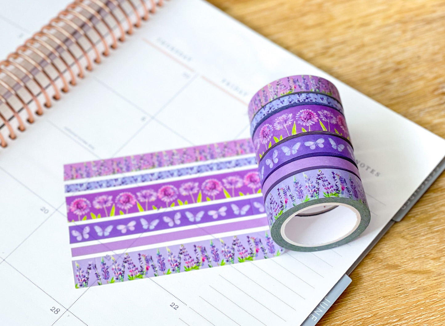 Lavender & Lilac Floral Purple Butterflies Spring Washi Tape Set (#W057)