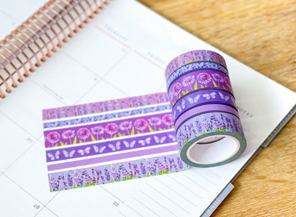 Lavender & Lilac Floral Purple Butterflies Spring Washi Tape Set (#W057)