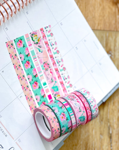 Pink & Teal Flowers Spring & Summer Washi Tape Set (#W058)