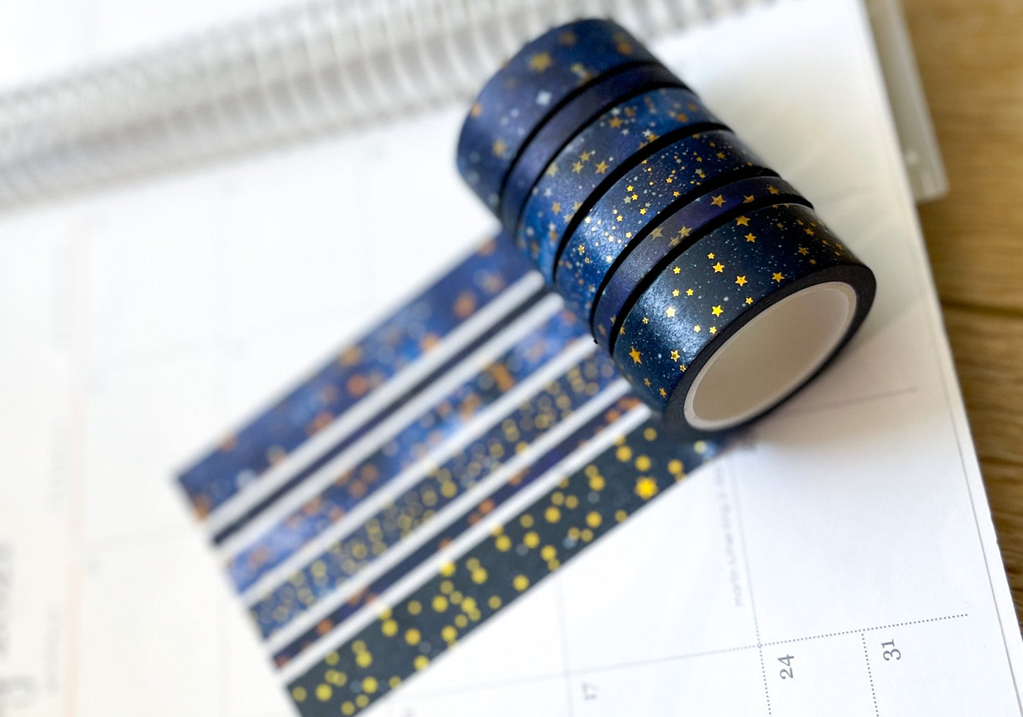 FOILED Galaxy Stars Starlight Gold & Navy Holidays Washi Tape Set (#W074)