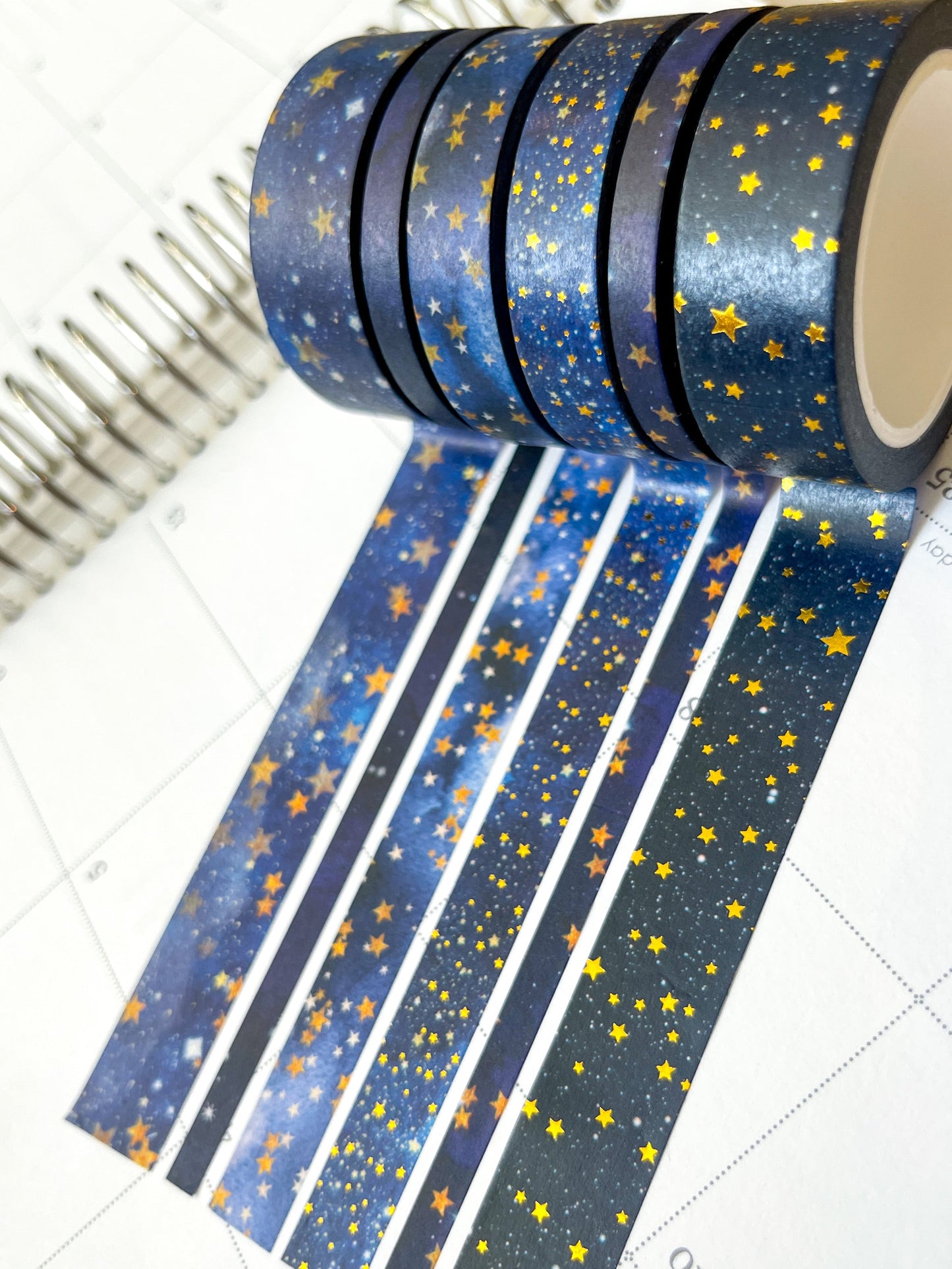 FOILED Galaxy Stars Starlight Gold & Navy Holidays Washi Tape Set (#W074)