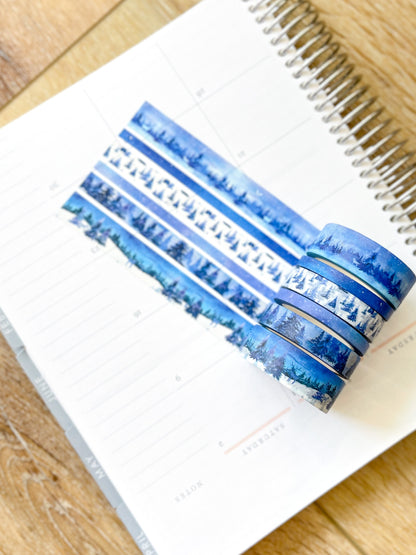 Snow & Forest Animals Navy Blue Trees Washi Tape Set (#W075)