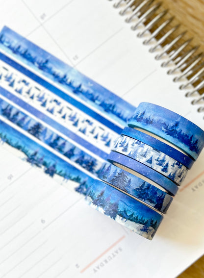 Snow & Forest Animals Navy Blue Trees Washi Tape Set (#W075)