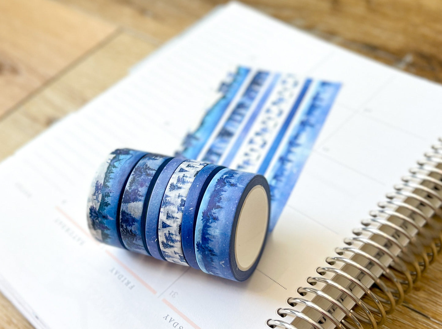 Snow & Forest Animals Navy Blue Trees Washi Tape Set (#W075)