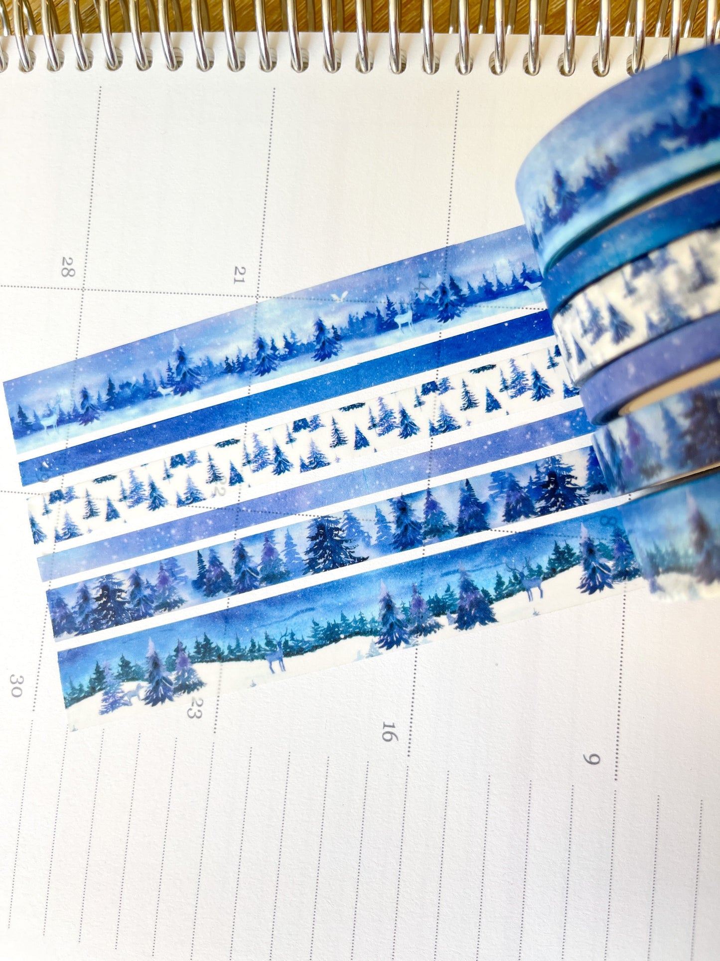 Snow & Forest Animals Navy Blue Trees Washi Tape Set (#W075)