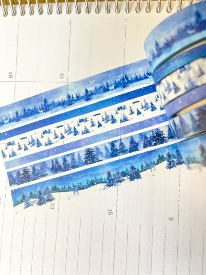 Snow & Forest Animals Navy Blue Trees Washi Tape Set (#W075)