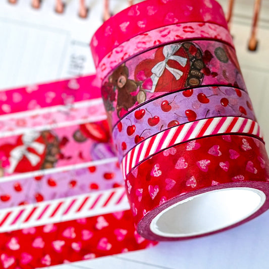 Valentines Day Love Red Pink Hearts Washi Tape Set February 2025 - W125