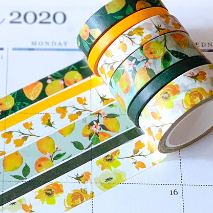 Lemons & Floral Yellow & Green Washi Tape Set (#W009)