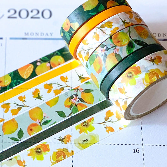 Lemons & Floral Yellow & Green Washi Tape Set (#W009)