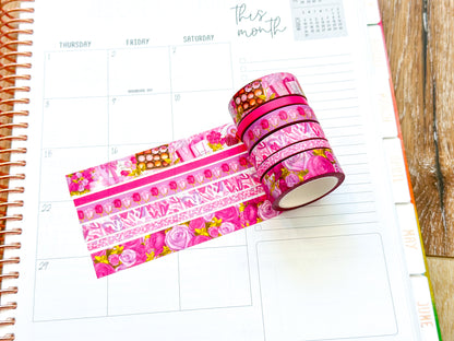 Valentine's Day Pink Romantic Date Night Anniversary Roses Washi Tape Set February 2024 - W102