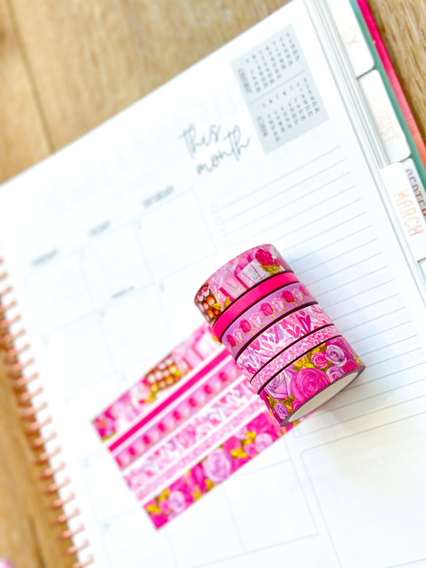 Valentine's Day Pink Romantic Date Night Anniversary Roses Washi Tape Set February 2024 - W102