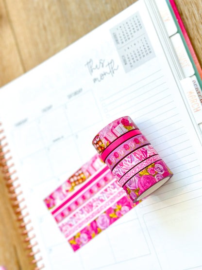 Valentine's Day Pink Romantic Date Night Anniversary Roses Washi Tape Set February 2024 - W102