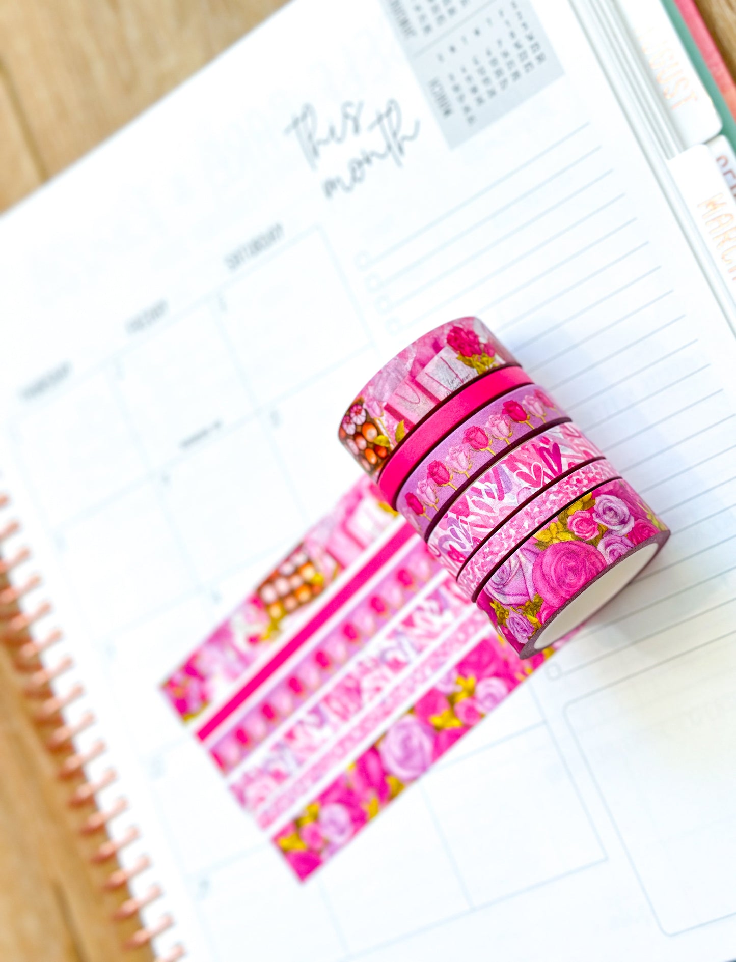 Valentine's Day Pink Romantic Date Night Anniversary Roses Washi Tape Set February 2024 - W102