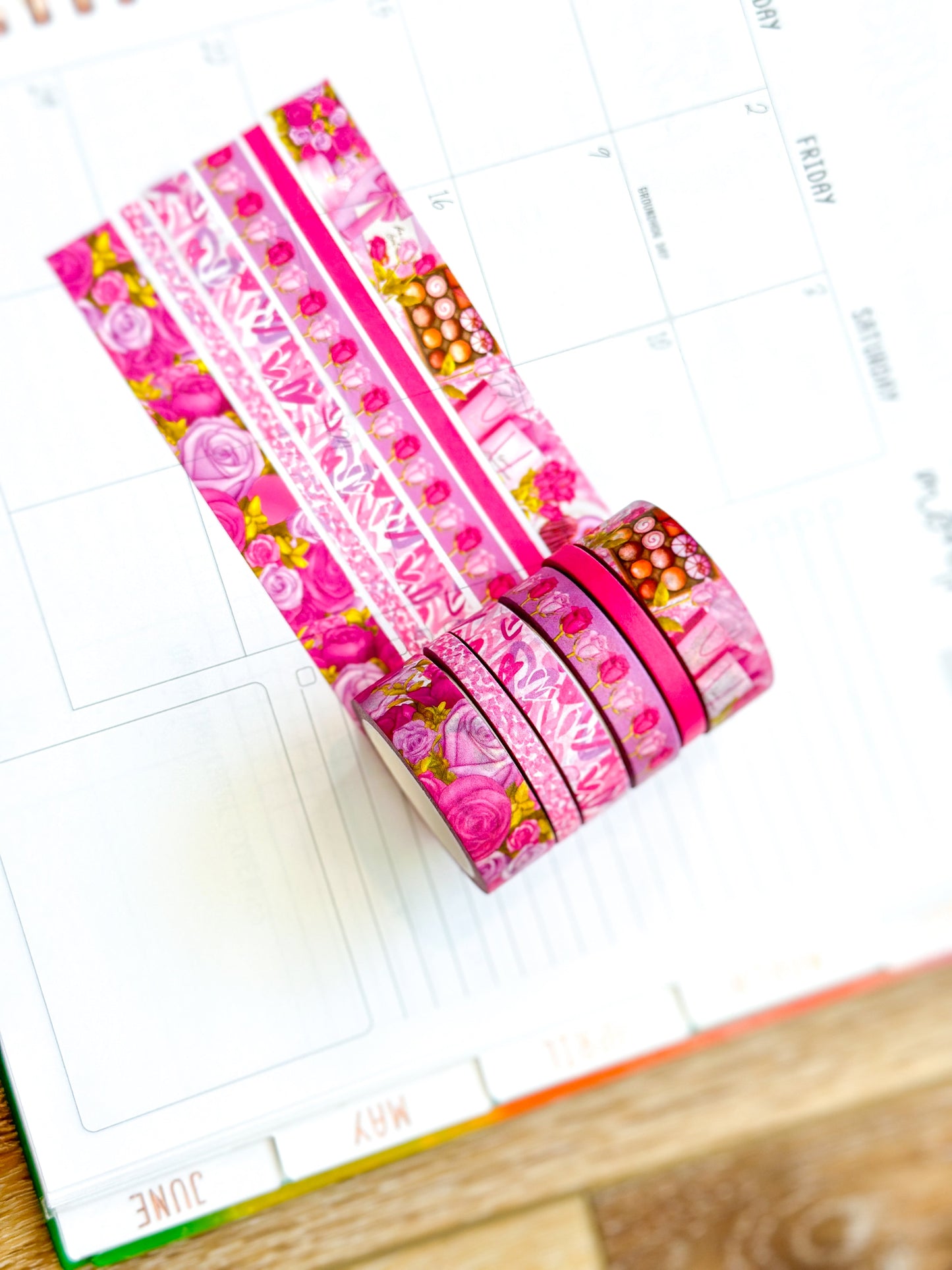 Valentine's Day Pink Romantic Date Night Anniversary Roses Washi Tape Set February 2024 - W102