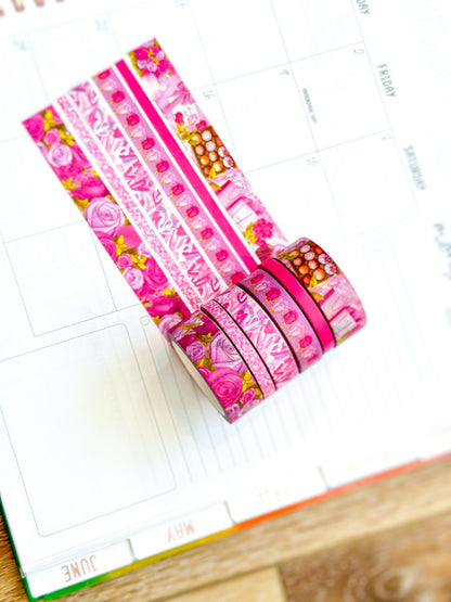 Valentine's Day Pink Romantic Date Night Anniversary Roses Washi Tape Set February 2024 - W102