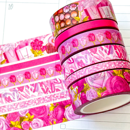 Valentine's Day Pink Romantic Date Night Anniversary Roses Washi Tape Set February 2024 - W102