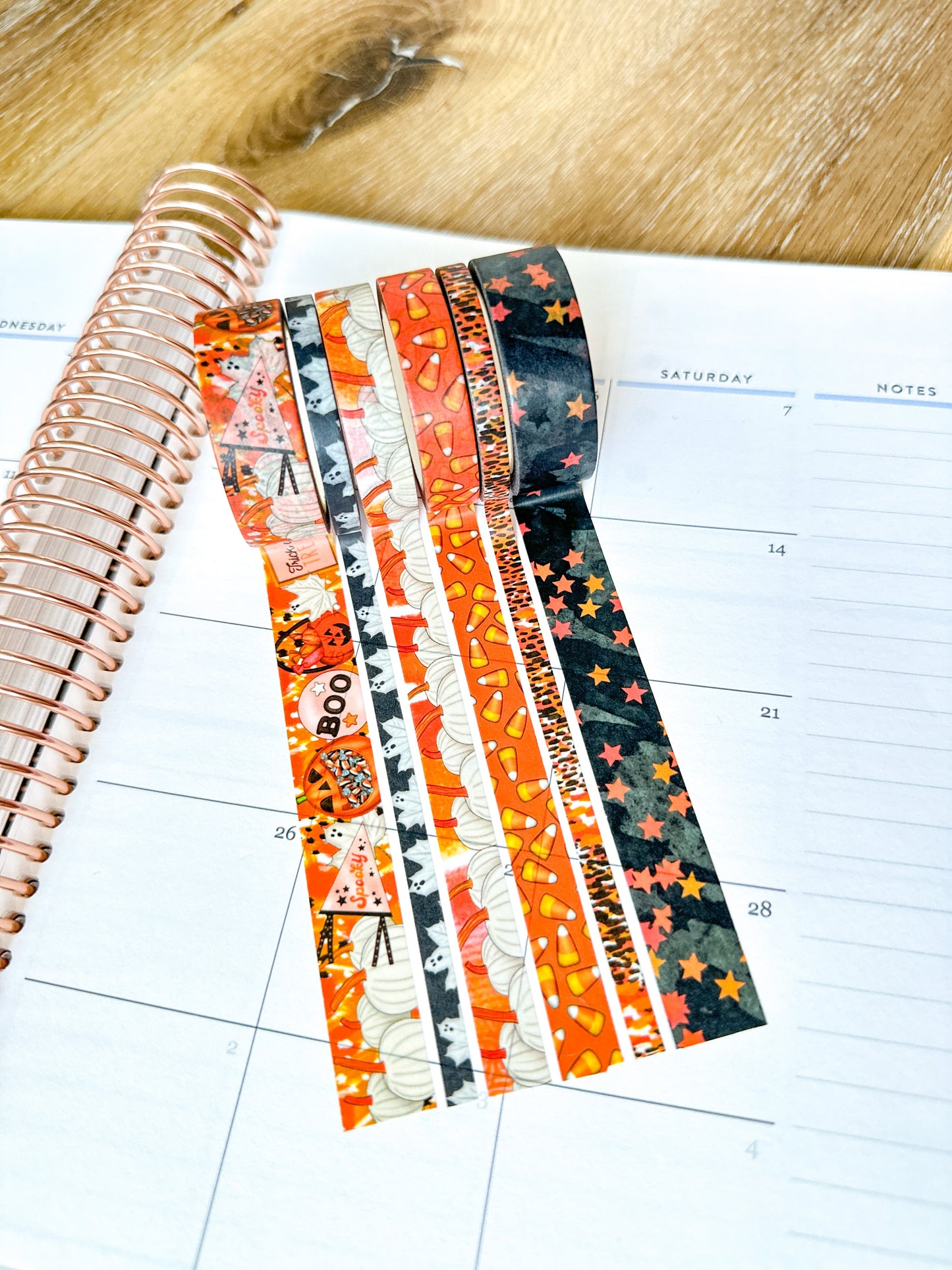 Halloween Spooky Ghosts Pumpkins Candy Corn Trick or Treating Stars Black Orange Washi Tape Set - W093
