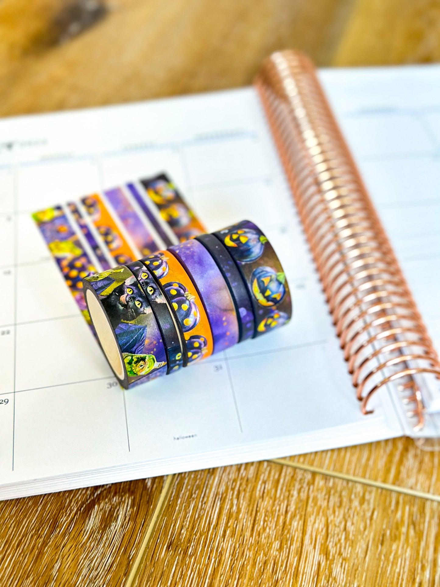 Black Cats Bats Halloween Spooky Purple Black Spells Washi Tape Set - W094