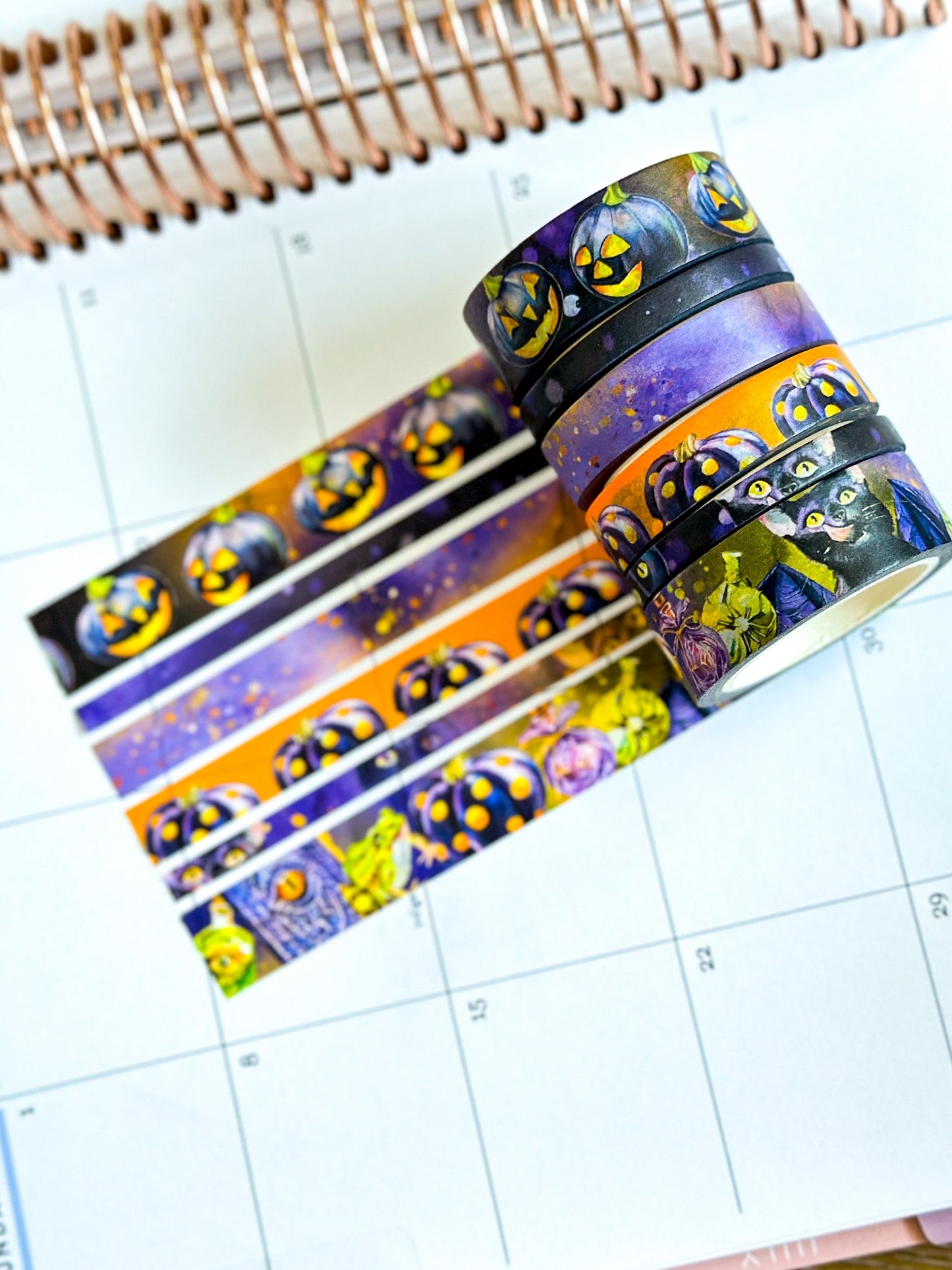 Black Cats Bats Halloween Spooky Purple Black Spells Washi Tape Set - W094
