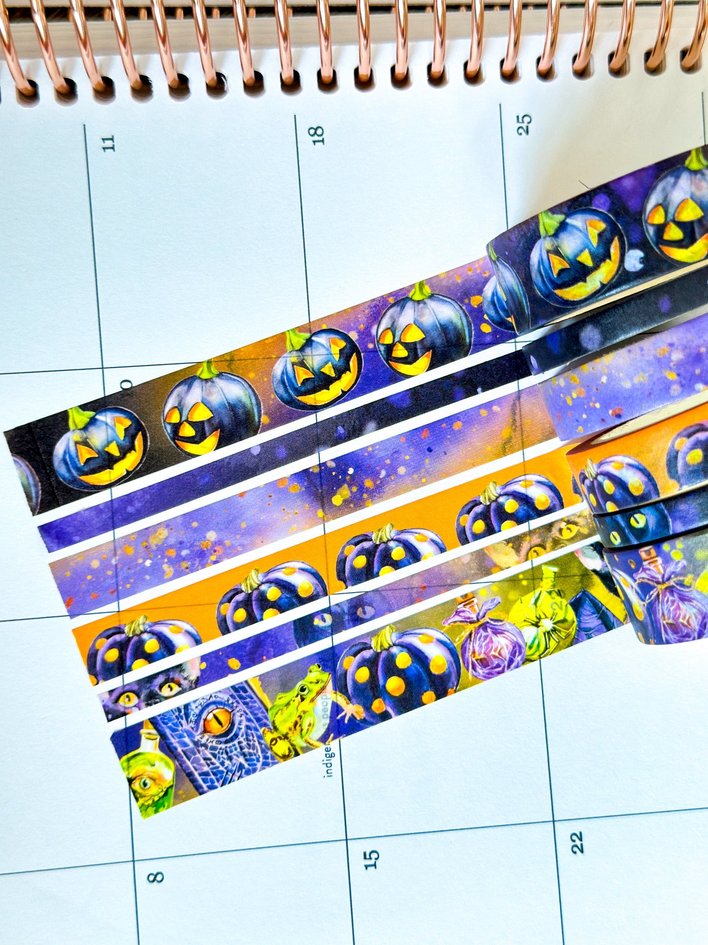 Black Cats Bats Halloween Spooky Purple Black Spells Washi Tape Set - W094