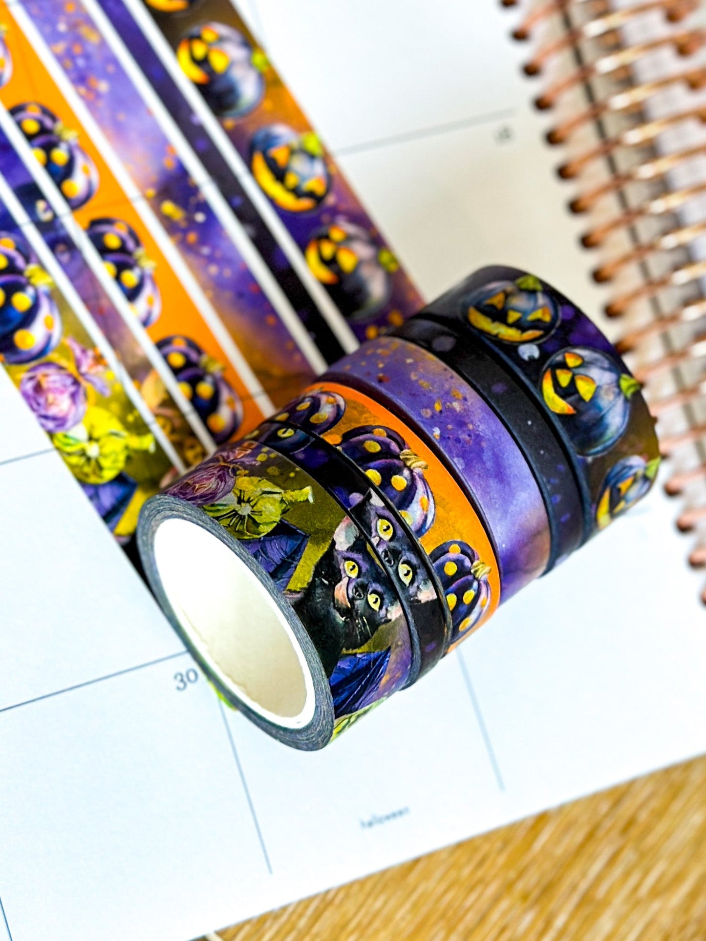 Black Cats Bats Halloween Spooky Purple Black Spells Washi Tape Set - W094
