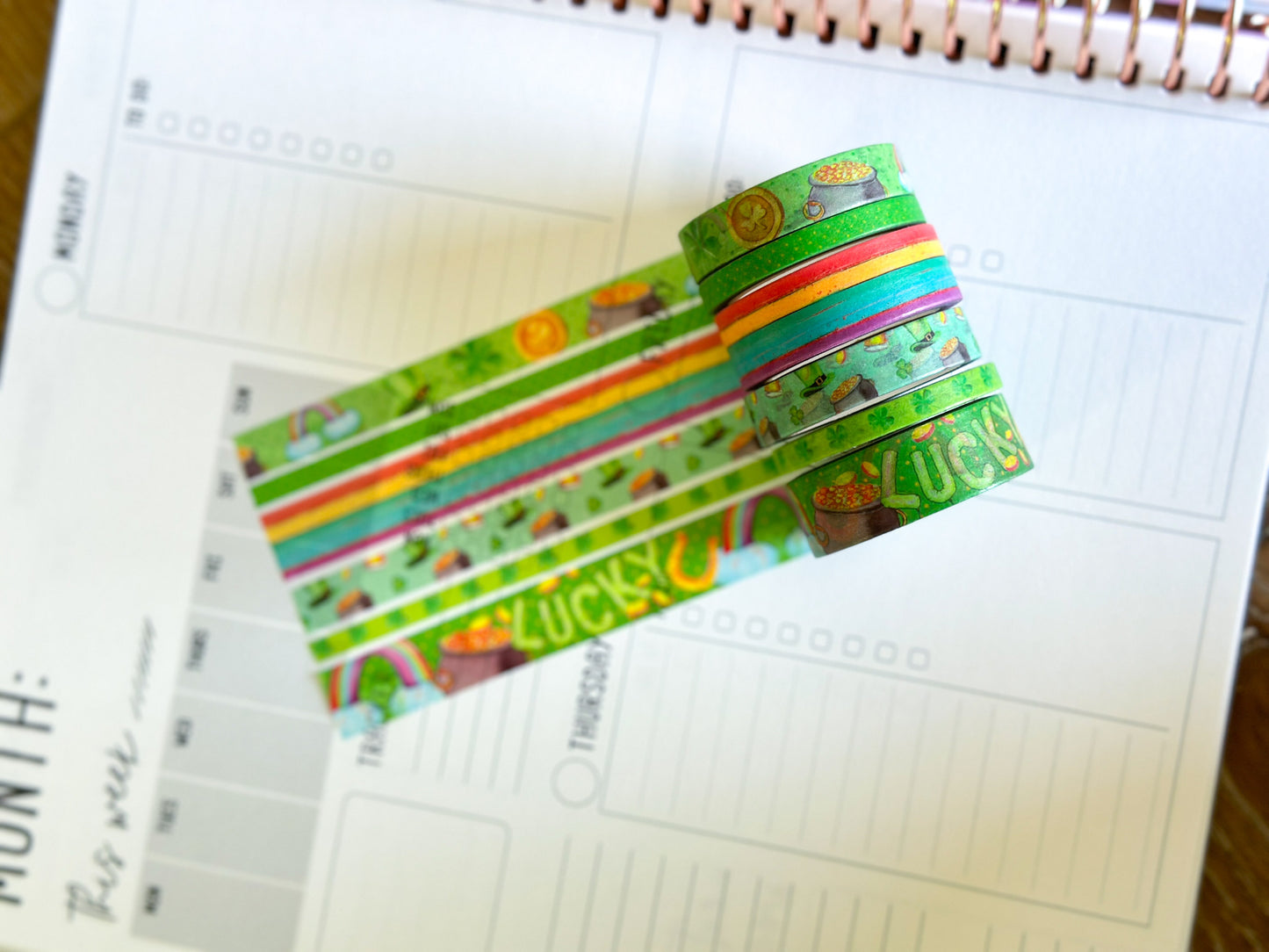 St Patricks Day Green Rainbow St Pattys Washi Tape Set March 2025 - W127