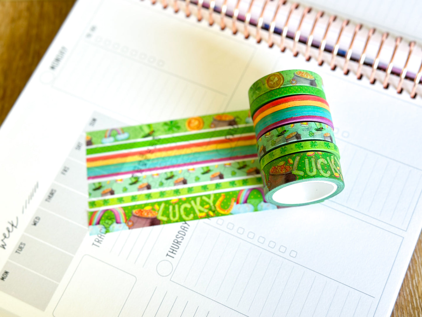 St Patricks Day Green Rainbow St Pattys Washi Tape Set March 2025 - W127