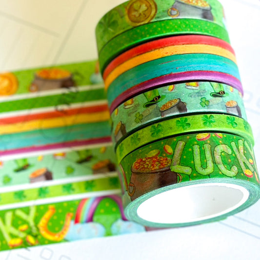 St Patricks Day Green Rainbow St Pattys Washi Tape Set March 2025 - W127
