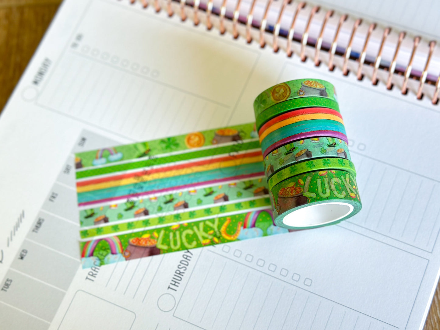 St Patricks Day Green Rainbow St Pattys Washi Tape Set March 2025 - W127