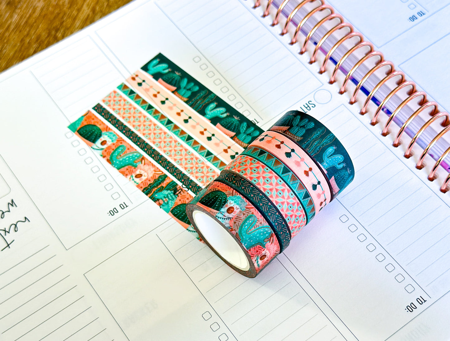 Llamas Green Mint Pink Boho Washi Tape Set March 2025 - W128