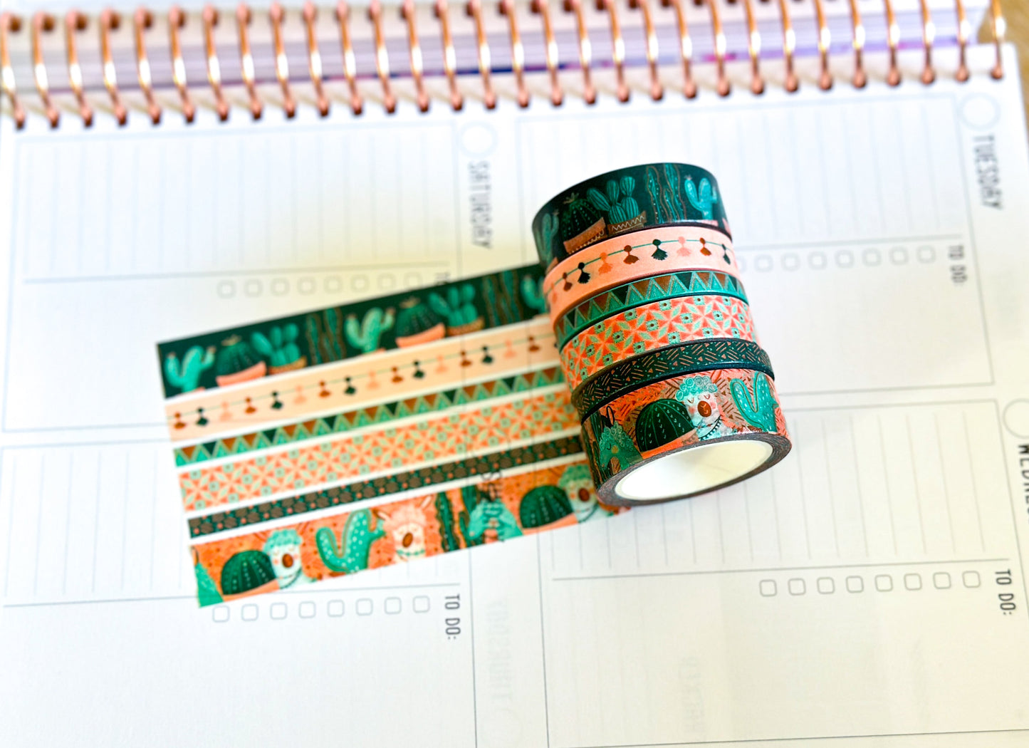 Llamas Green Mint Pink Boho Washi Tape Set March 2025 - W128