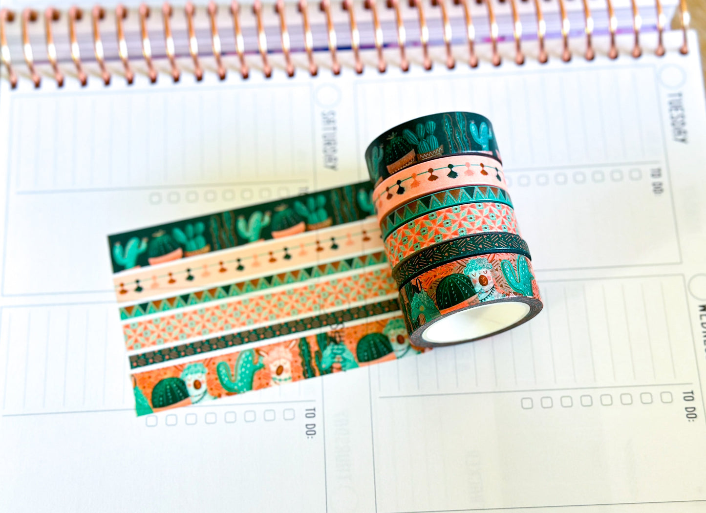 Llamas Green Mint Pink Boho Washi Tape Set March 2025 - W128